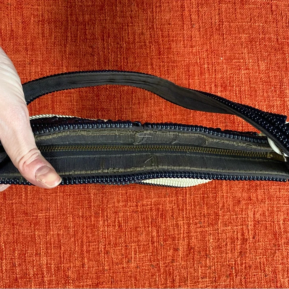 VTG 40’s Black Navy White Stripes Telephone Cord Wire Bag Purse